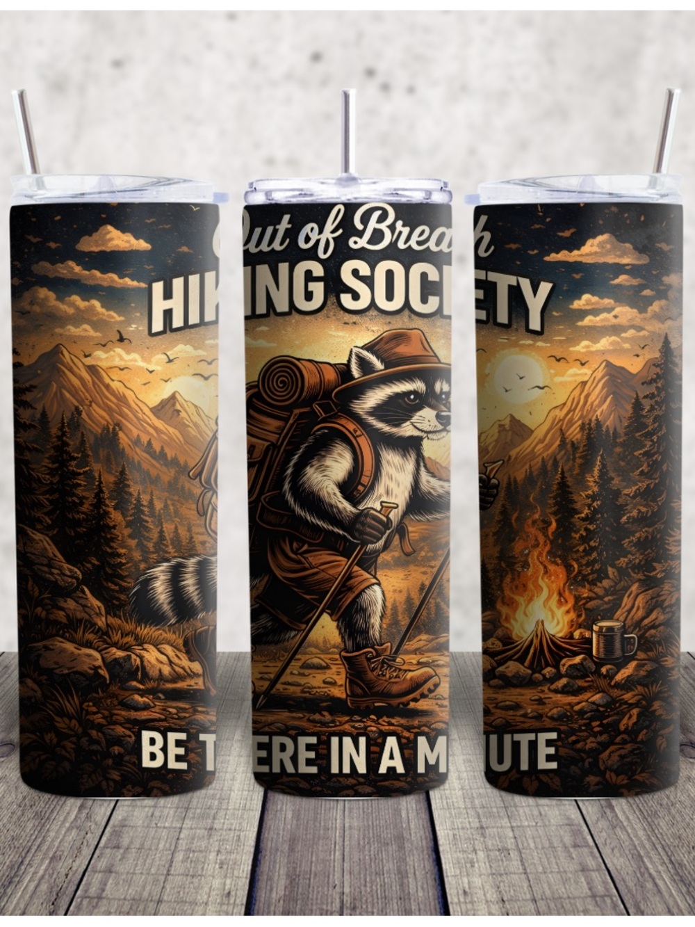 Hand Crafted Hiking Society Raccoon Tumbler - Brown & Tan